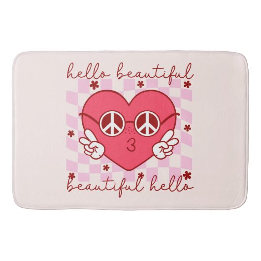 Tapis De Bain Bonjour Beau Coeur Rose (Devant)