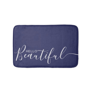 Tapis De Bain Bonjour Belle Marine Bleu Blanc Typographie Modern
