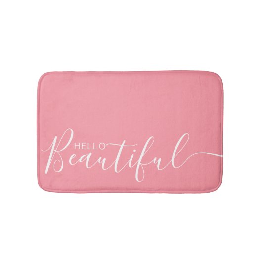 Tapis De Bain Bonjour Belle Typographie blanche rose moderne  (Devant)