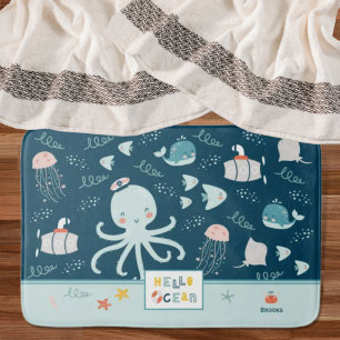 Tapis De Bain Bonjour Ocean Octopus Naute Bleu Enfant Salle de b