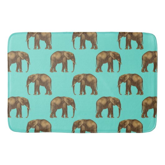 Tapis De Bain Bons éléphants brun turquoise et doré (Devant)
