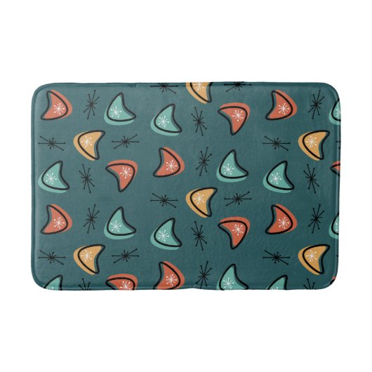 Tapis De Bain Boomerangs atomiques Starbursts Turquoise (Devant)