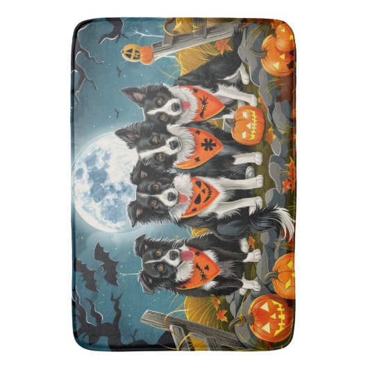 Tapis De Bain Bordure Collie Halloween Éffrayant (devant Vertical)