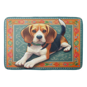 Tapis De Bain Bordure colorée de chien Beagle 3D réaliste élégan