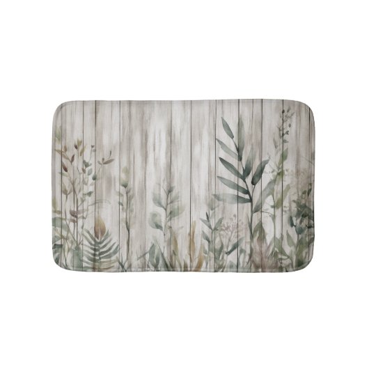 Tapis De Bain Botanical Foliage Farmhouse Barn Wood look (Devant)