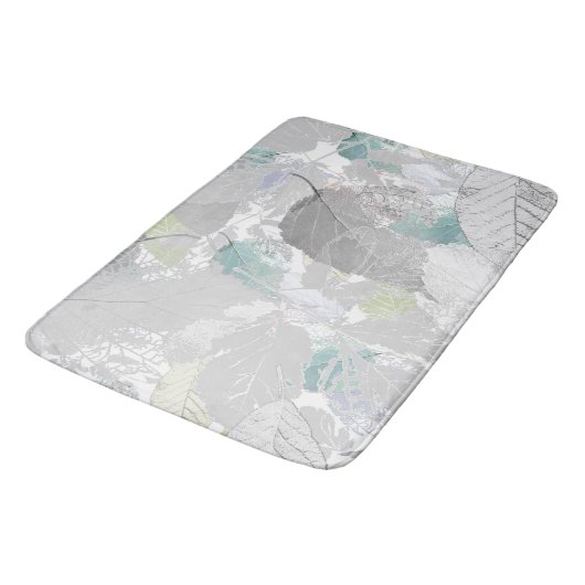 Tapis De Bain Botanical, grey, leaves, white and grey, turquoise (Angle)