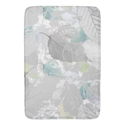 Tapis De Bain Botanical, grey, leaves, white and grey, turquoise (devant Vertical)