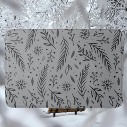 Tapis de bain botanique d'hiver – Gris avec feuill