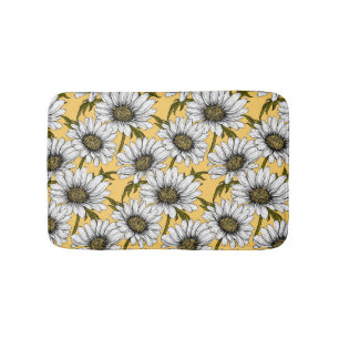 Tapis De Bain Bouches blanches, fleurs sauvages sur jaune