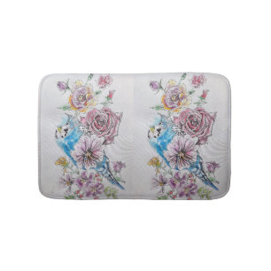 Tapis De Bain Bougie Bleue et fleurs florales Roses Art