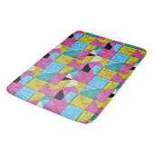 Tapis De Bain Bouho Faux Patchwork Quilt rose jaune bleu (Angle)