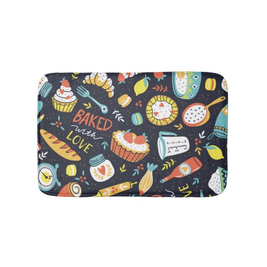 Tapis De Bain boulangerie rétro, points, éléments floraux. (Devant)