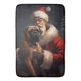 Tapis De Bain Bouledogue Mastiff avec le Père Noël Fêtes de Noël