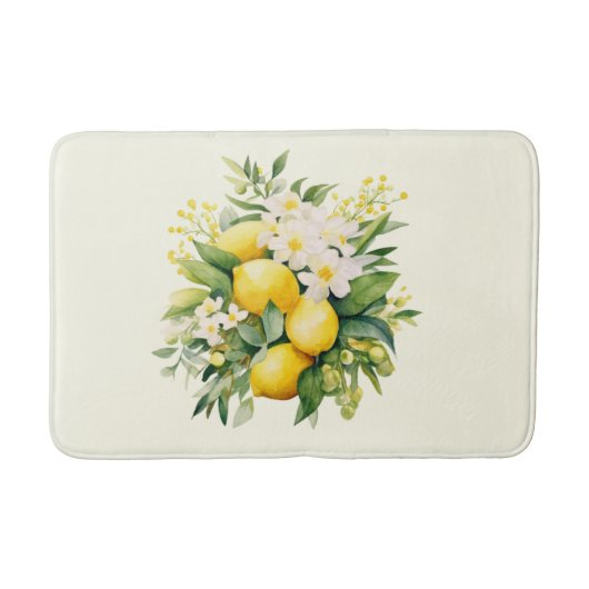 Tapis De Bain Bouquet de citrons avec fleurs blanches (Devant)