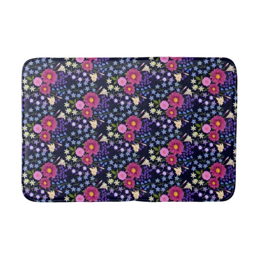 Tapis De Bain Bouquet de fleurs bleu foncé (Devant)