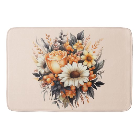 Tapis De Bain Bouquet de fleurs gris-jaune orange (Devant)