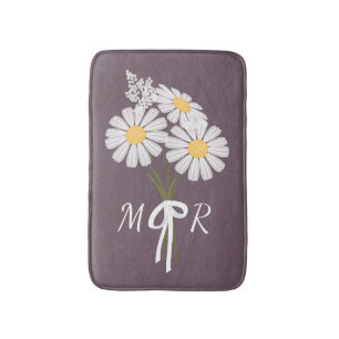 Tapis De Bain Bouquet de fleurs marguerites blanches Monogramme