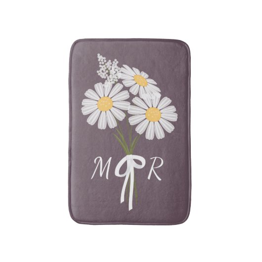Tapis De Bain Bouquet de fleurs marguerites blanches Monogramme  (Devant (Vertical))