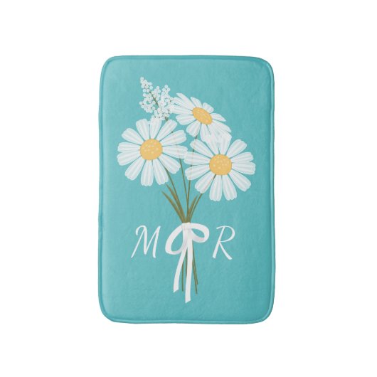 Tapis De Bain Bouquet de fleurs marguerites blanches Monogramme (Devant (Vertical))