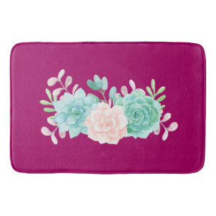 Tapis De Bain Bouquet de fleurs rose et vert Pastel sur Magenta