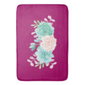 Tapis De Bain Bouquet de fleurs rose et vert Pastel sur Magenta  (devant Vertical)
