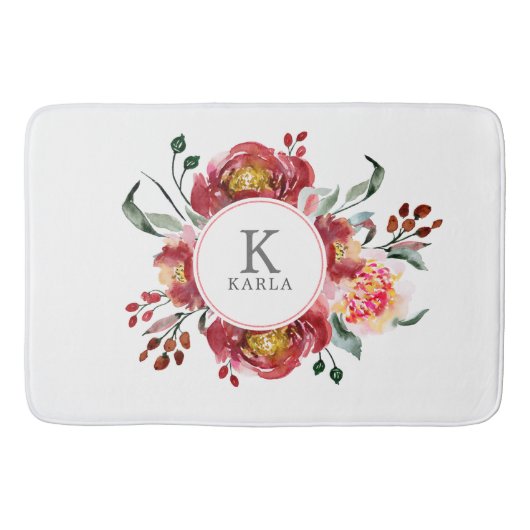 Tapis De Bain Bouquet de fleurs rouge profond (Devant)