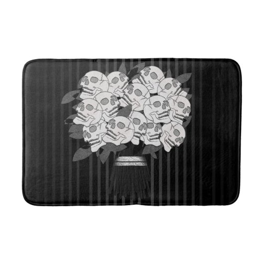 Tapis De Bain Bouquet de Roses du crâne noir et blanc (Devant)