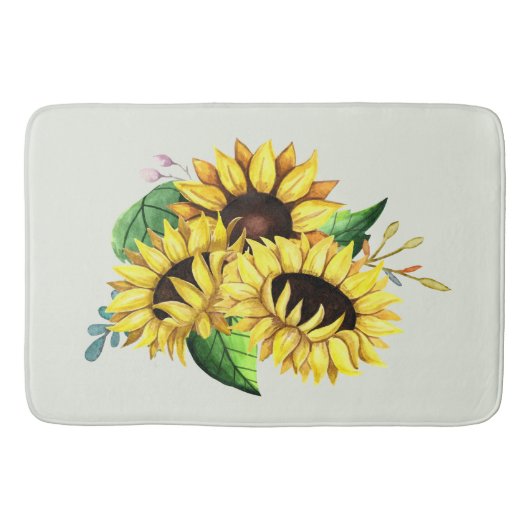 Tapis De Bain Bouquet de tournesol jaune en aquarelle (Devant)