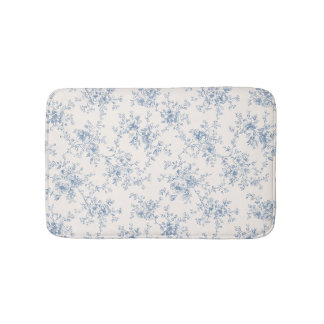 Tapis De Bain Bouquet Floral Toile Bleu Crème Botanique Vintage
