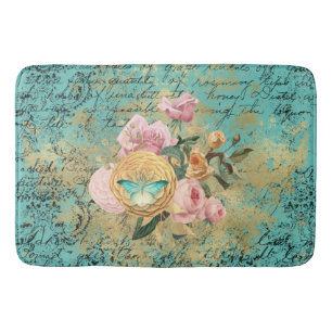 Tapis De Bain Bouquet vintage floral et papillon