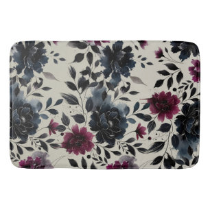 Tapis De Bain Bourgogne Bleu Minuit Floral Amande Beige