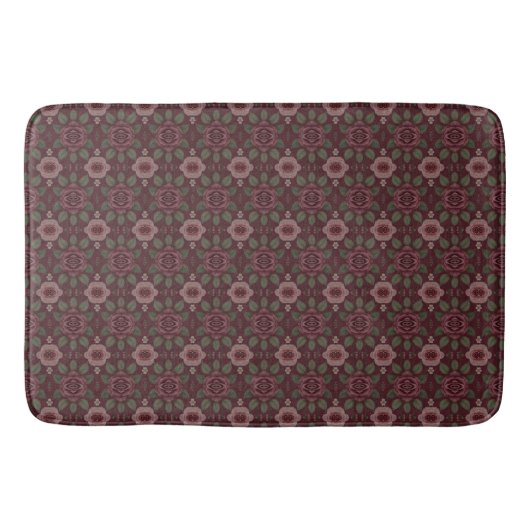 Tapis De Bain Bourgogne Foncé Avec Motif Floral (Devant)