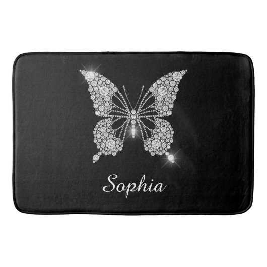 Tapis De Bain Bouton Diamant Blanc, Nom du script, Noir (Devant)