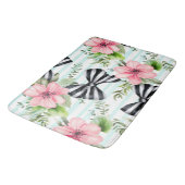 TAPIS DE BAIN BOWS NOIRS ET BLANCS ET GRANDES FLEURS ROSES (Angle)