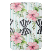 TAPIS DE BAIN BOWS NOIRS ET BLANCS ET GRANDES FLEURS ROSES (devant Vertical)