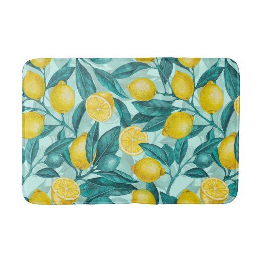 Tapis De Bain Branches de citron bleu et jaune (Devant)