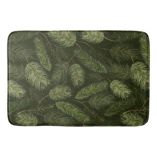 Tapis De Bain Branches de Noël élégantes en noir (Devant)