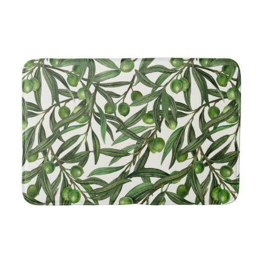 Tapis De Bain Branches d'olive sur blanc (Devant)