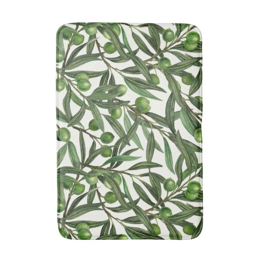 Tapis De Bain Branches d'olive sur blanc (Devant (Vertical))