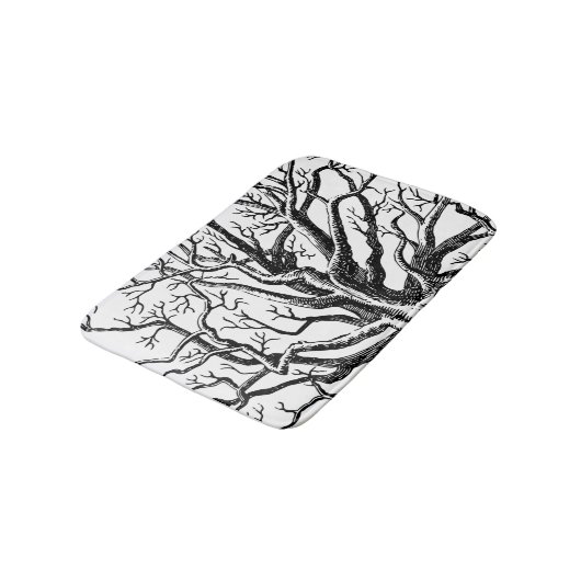 Tapis De Bain Branches rustiques Abstraites en noir et blanc (Angle)