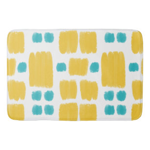 Tapis De Bain Bright Turquoise et Jaune formes peintes