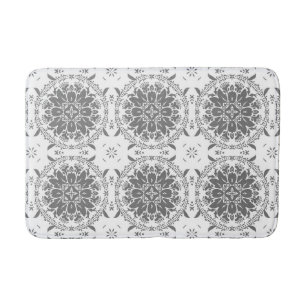 Tapis De Bain Broderie anglaise grise et blanche damassée