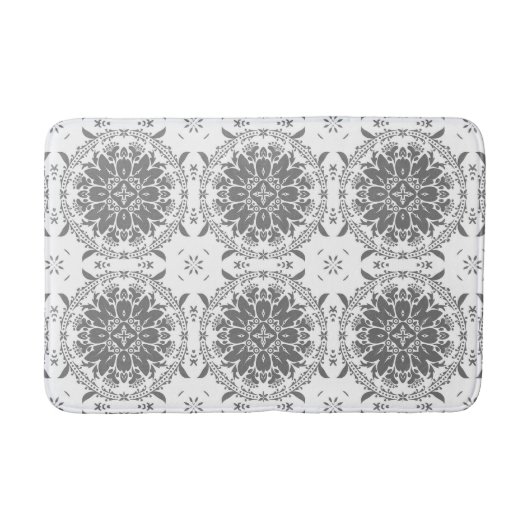 Tapis De Bain Broderie anglaise grise et blanche damassée (Devant)