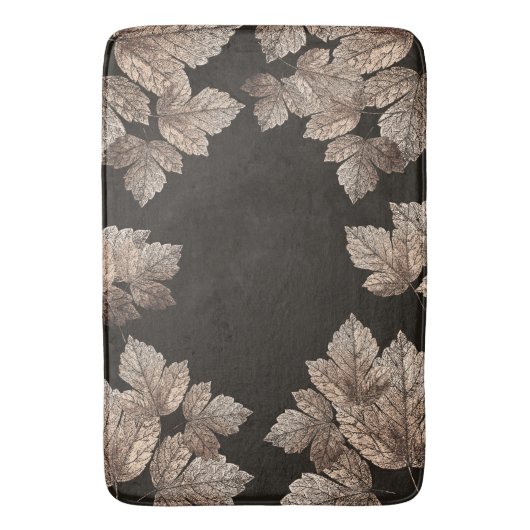 Tapis De Bain Brown foncé et bronze Feuilles Rustic Fall Glam (devant Vertical)