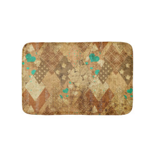 Tapis De Bain Brown Grunge Quilt Stars Coeurs