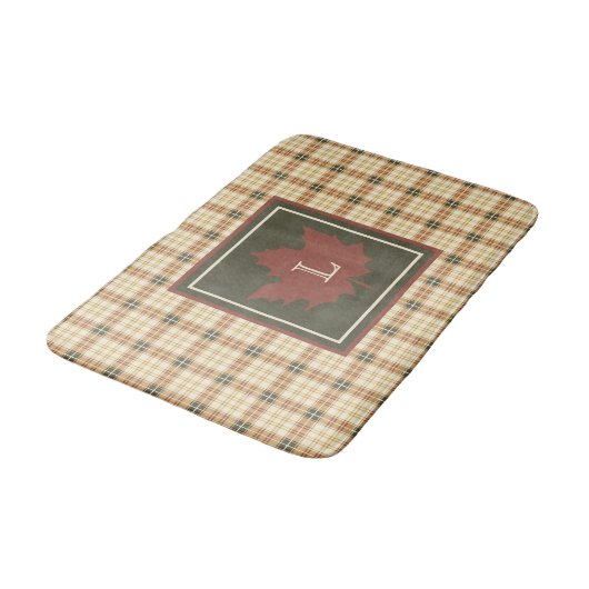 Tapis De Bain Brown Plaid Motif Automne Maple Leaf Monogramme (Angle)