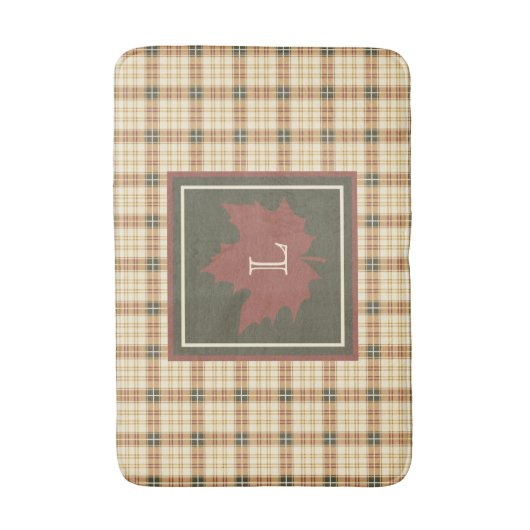Tapis De Bain Brown Plaid Motif Automne Maple Leaf Monogramme (Devant (Vertical))
