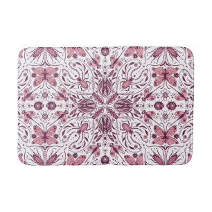 Tapis De Bain Buissons, magenta foncé et rose sur blanc