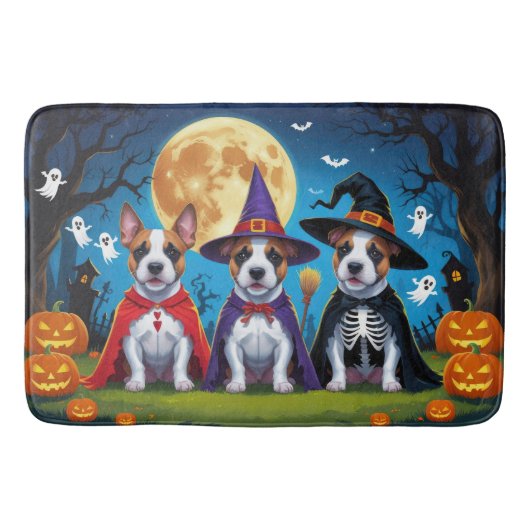 Tapis De Bain Bull Terrier Chiens Citrouille Halloween Funny (Devant)