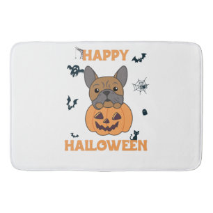 Tapis De Bain Bulldog En Chiens Citrouilles Mignons Joyeux Hallo
